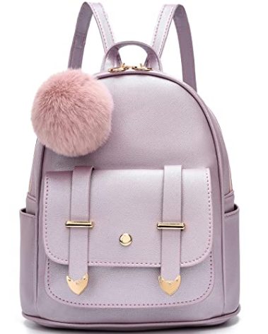 I IHAYNER Girls Fashion Backpack Mini Backpack Purse for Women Teenage Girls Purses PU Leather Pompom Backpack Shoulder Bag Pearl Purple