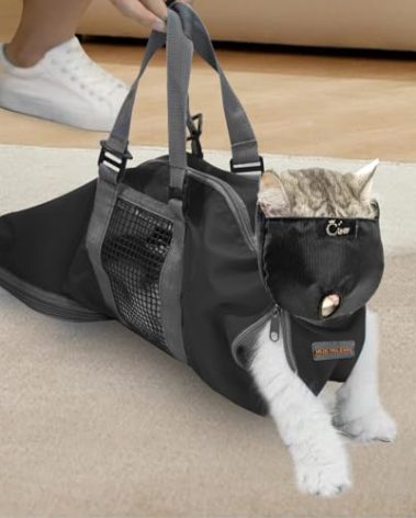 Cinf Cat Nail Clipping Cleaning Grooming Restraint Bag （Free Muzzle） No Scratching Biting for Bathing Nail Trimming Injecting Examining(Black,M)