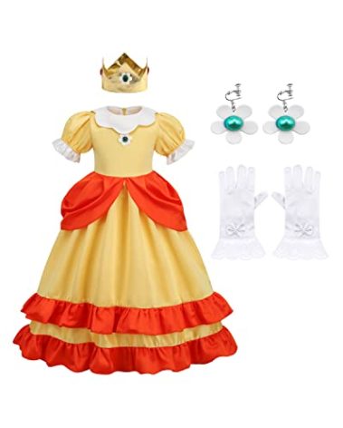 BLOOMIRO Princess Costume for Girls Kids Cosplay Halloween Party Dress Up with Accessories (Yellow, 7-8T)