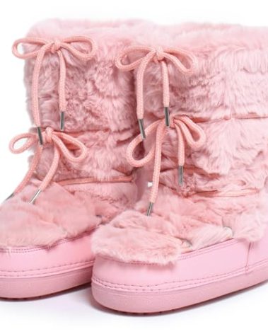 ZHENAIYISHENG Faux Fur Boots for Women - Fuzzy Fluffy Furry Water Resistant Snow Boots for Women - Anti-Slip with Cotton Sponge Lined and TPR Rubber Sole Black White Fur Boots pink, 10, 11