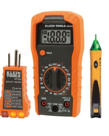 Klein Tools 69149P Electrical Test Kit with Digital Multimeter, Noncontact Voltage Tester and Electrical Outlet Tester, Leads and Batteries