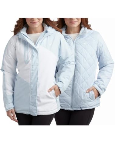 Spyder Womens Ski Jacket - Faux Fur Lined Insulated 3 in 1 Puffer Jacket - Reversible Quilted Winter Coats for Women, Size Small, Ash Blue