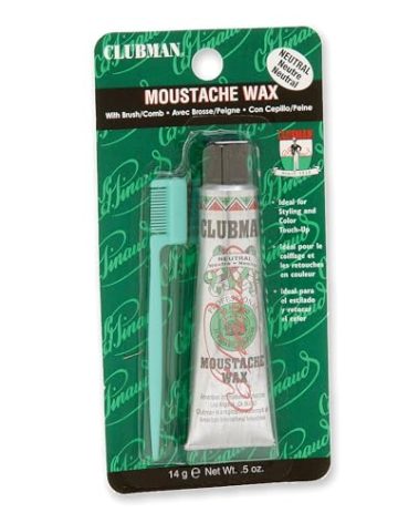 Clubman Moustache Wax – Mustache Wax for Men Strong Hold, Neutral Color, Includes Styling Brush, Hang Pack, 0.5 oz
