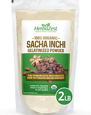 HerbaZest Sacha Inchi Protein Powder (2 LB) – USDA Certified Organic – Vegan, Non-GMO & Gluten Free – Perfect for Smoothies, Baking, Yogurt, Hot Cereal & Savory Dishes