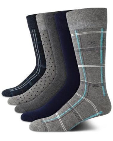 Calvin Klein Mens Dress Socks - 5 Pairs Soft Cotton Blend Crew Socks for Men - Classic Comfort Stay Up Cuff Mixed Pattern, Size 7-12, Heather Grey