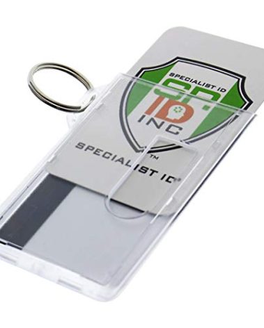 5 Pack - Heavy Duty Fuel Card/ID Badge Holders with Keyring - Holds Two Cards - Clear Rigid Plastic ID Holder Keychain - Attach Keys & Protect License and a Credit Card by Specialist ID