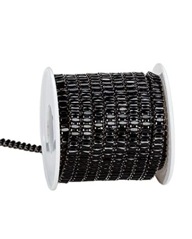 KAOYOO 1 Yards Rectangle Zircon Rhinestones Close Chain Beaded Trim for Sewing Crafts,DIY Decoration(Black Crystal)