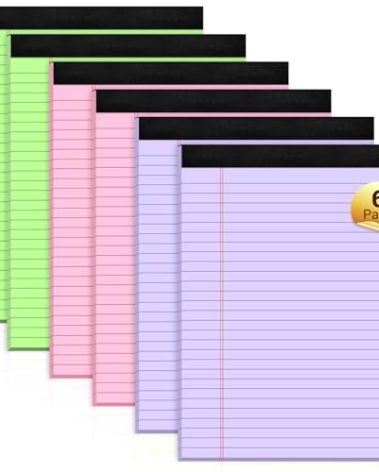 Legal Pads 8.5 x 11 Inch, 6 Pack, Colored Notebook Paper, 8.5 x 11 Colored Legal Pad, Micro Perforated Lined Paper Notepads 8.5 x 11, 30 sheets, Colored Paper Writing Pads for Office Home School