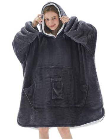 Oversized Hooded Blanket Sweatshirt with Pockets - Cozy Flannel Sherpa for Women & Men