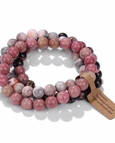 Risyfjew 3 PCS Healing Crystal Bracelets Women 8mm Natural Stone Beaded Stretch Bracelet Pink Zebra Jasper Jewelry Gifts