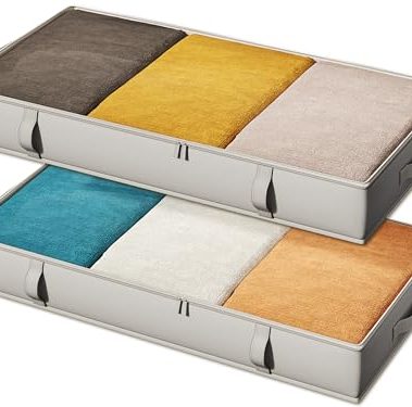 Vailando Storage Containers, 6 Inches Tall 60L Underbed Storage Bins with Sturdy Handles and Sidewalls, Closet Organizer for Clothes, Blankets, Seasonal Items, Gray, 2-Pack