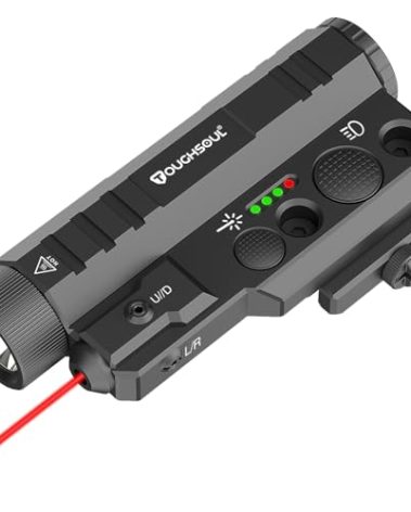 TOUGHSOUL Mlok Picatinny Tactical Flashlight Green Red Laser Sight Combo, 2400 Lumen Max Light with Momentary Strobe Function Rchargeable Battery Included (Red Laser)