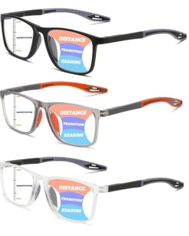 Hubeye Progressive Reading Glasses for Men and Women Ultralight Flexible Anti-Blue Light Readers(Matte Black+Clear+Matte orange,+2.25)