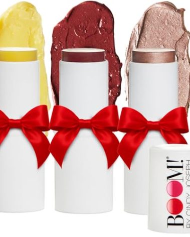 Boomstick Trio ® Color 3 Pack Cream Blush Makeup, Color Blush Stick, Highlighter Stick & Moisturizer for Cheeks, Eyes & Lips, Blendable Vegan Boom Sticks by Cindy Joseph for Older Women, BOOM Beauty