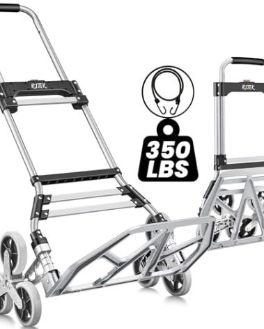 RJTEK 【Upgraded Version】 Stair Climber Hand Truck and Dolly, 350 Lb Capacity Stair Climbing cart Heavy-Duty Trolley Cart Heavy-Duty Luggage cart Stair Dolly Lightweight with Telescoping Handle