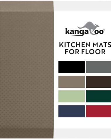 KANGAROO Thick Ergonomic Anti Fatigue Mats for Kitchen Floor, Cushioned Standing Office Desk Mat, Waterproof Scratch Resistant Topside, Supportive All Day Comfort Padded Foam Rugs, 17x24, Beige
