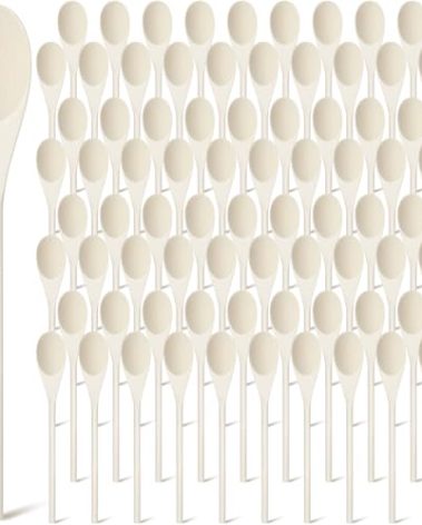 Suzile 100 Pcs 8 Inch Wooden Spoons Bulk Gifts for Mom Cooking Kitchen Wooden Serving Spoons for Crafts Oval Sauce Soup Stirring Ladle for Kitchen Baking Mixing Serving