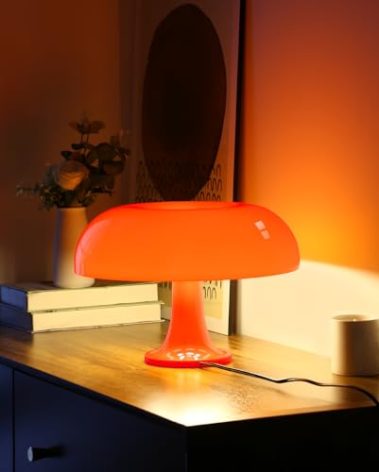 Anykonio Orange Mushroom Lamp, Mid Century Modern Table Lamp for Bedroom, Minimalist Mushroom Decor Bedside Small Lamps, 2700K(Bulb Included, Plug Powered)