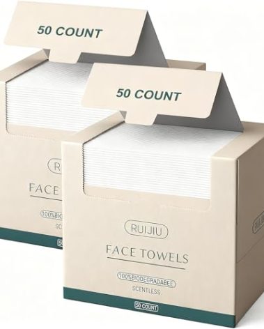 100 Count 2 PACK, Disposable Face Towel, Large Size 10"X 12", Disposable Face Cloths, 100% Biodegradable Towel, Skin Soft and Thick for Washing