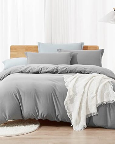 Dreaming Wapiti Duvet Cover King,Washed Microfiber Ice Grey King Size Duvet Cover Set,Solid Color - Soft and Breathable with Zipper Closure & Corner Ties (Ice Grey, King)