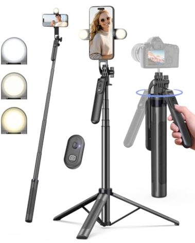 Yeaki 71" Phone Tripod,Tripod for iPhone with Fill Light and Rechargeable Remote,Aluminum Selfie Stick Phone Stand Compatible with Cell Phone/Camera/Ring Light/DJI/GoPro