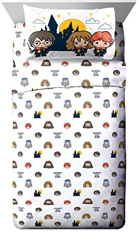 Jay Franco Kids Sheet Set with Fitted, Flat Sheets & Pillow Cover - Ultra-Soft Bedding with Pillowcase for Room Decor, Grey - Harry Potter, 3 Piece Twin