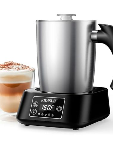 KIDISLE 5-in-1 Milk Frother and Steamer, 17oz Detachable Frother with Adjustable Temperature, Stainless Steel Milk Steamer, Hot & Cold Foam Maker for Coffee, Latte, Hot Chocolate, Dishwasher Safe
