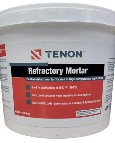 Tenon Refractory Mortar - High Temperature Mix for Fireplaces, Fire Pits, Chimneys, Parging, Brick, Clay, and More, White in Color, High Heat Resistance, Up to 2550°F (1, 10 Pounds)