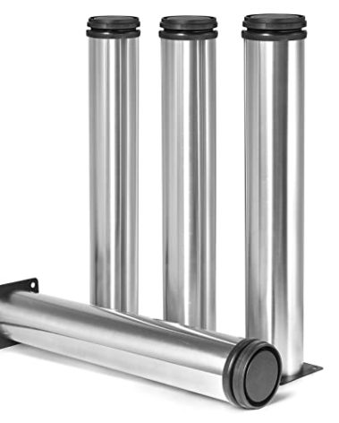 Masendelk 12 Inch Metal Furniture Legs Stainless Steel Adjustable Legs Silver Metal Legs Round Cabinet Legs for Coffee Table Cabinet Desk Sofa Shelves, Pack of 4