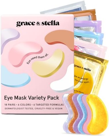 grace & stella Under Eye Mask Variety Pack - 18 Pairs of Under Eye Patches for Dark Circles - With 6 Colors (3 Pairs/Color) - Gel Masks Puffy Eyes for Women, Vegan Cruelty Free Christmas Gifts for Mom