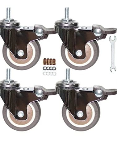 YEWEKE Stem Casters, 360 Degree Swivel Stem TPR Wheels with Metric M6-1.0x15mm Thread Industrial Castors for Carts, Furniture, Dolly, Workbench(2.0 Inch M6-1.0x15mm, with Brake)