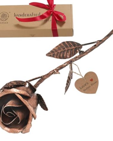 VGYGLS Copper Rose - 7th, 8th, 19th & 22nd Anniversary Copper Gift for Her/Wife/Him – Handmade Metal Flower Decoration | Romantic Rose Gifts for Women, Anniversary Wedding Gift Idea