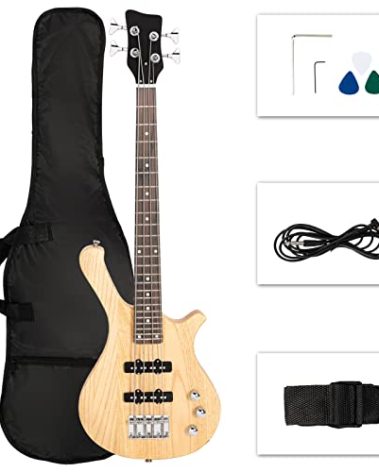 Ktaxon 4 String Electric Bass Guitar, 36-inch Bass Guitar Kit with Split single-coil Pickup, Rosewood Fretboard, Mahogany Body for Kids, Boy and Girl(Natural)