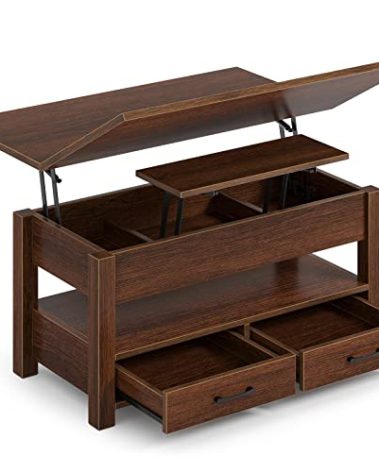 Rolanstar Coffee Table Lift Top, Multi-Function Convertible Coffee Table with Drawers and Hidden Compartment, Converts to Dining Table for Living Room, Home Office,Espresso