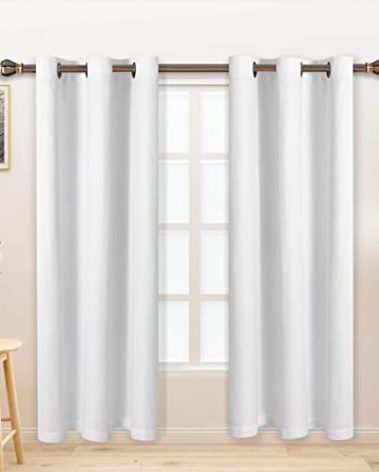 LORDTEX Linen Look Textured Blackout Curtains with Thermal Insulated Liner - Heavy Thick Grommet Window Drapes for Bedroom, 40 x 72 Inches, White, Set of 2 Panels