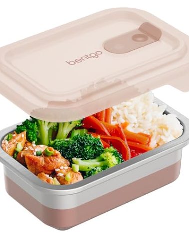 Bentgo MicroSteel Heat & Eat Container – Microwave-Safe, Leak-Proof, Easy-to-Clean, Lightweight Stainless Steel Reusable Food Storage with Airtight Silicone Lid (Snack Size; 2-Cup Capacity; Rose)