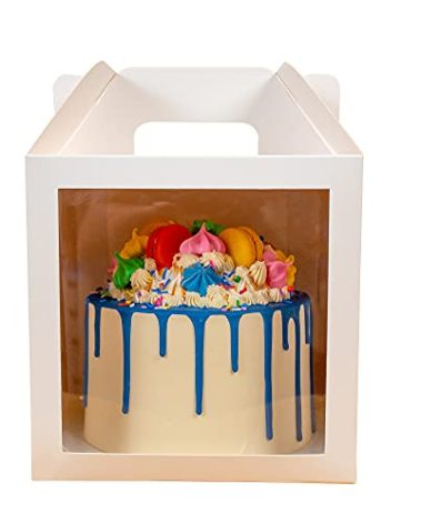 Gretel 10-Pack 8x8x8 inch Cake Box for Tall Cakes with Window and Handle | Disposable Cake Containers (10)