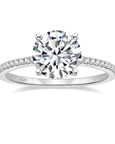 EAMTI 925 Sterling Silver 3.5 Carat Round Solitaire Cubic Zirconia Engagement Ring Halo Promise Ring Size 7