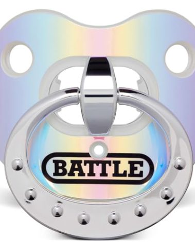 Battle Sports Binky Oxygen Football Mouthguard - Detachable Strap, Maximum Breathability, Works with Braces & No Boiling Required - Iridescent Blue/Purple