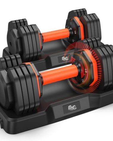 FLYBIRD Adjustable Dumbbell Set of 2, 50LB/25LB Weights Dumbbell Set for Home Gym Exercise & Fitness, Fast Change Weights with Anti-Slip Handle, Multiweight Options for Full Body Workout Suitable Men/Women(25LBX2)