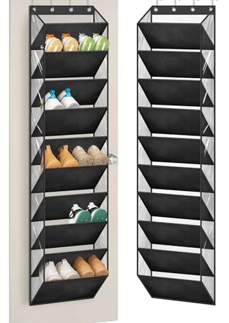 AOODA 10 Tier Clear Over the Door Shoe Organizer Storage, Deep Pockets Large Hanging Shoe Rack for Closet Door, Fit 20 Pairs Shoe Holder Hanger for Sneakers, Boots (Black)