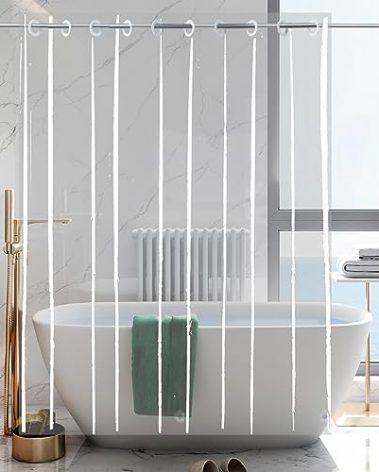 YISURE No Hook Needed Long Shower Curtain 84in, Clear PEVA Plastic Waterproof Heavy Duty Bathroom Curtain Hook Free Transparent Shower Liner 72x84 Inches