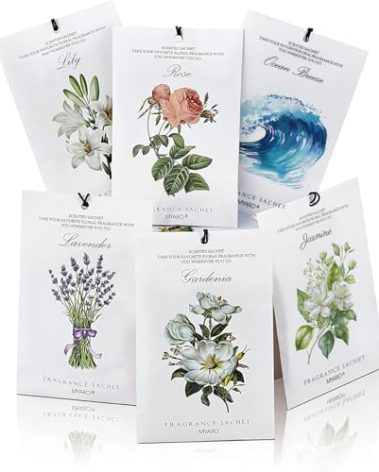 MYARO 12 Packs Scented Sachets for Drawer and Closet, Long-Lasting Sachets Bags Home Fragrance 6 Scents Option- Lavender, Rose, Jasmine, Ocean, Gardenia, Lily
