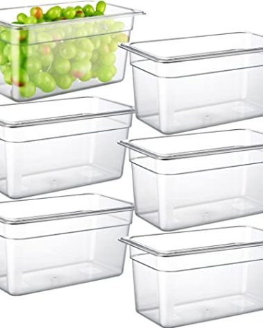 CURTA 6 Pack NSF Food Pans, 1/3 Size 6 Inch Deep, Commercial Polycarbonate Plastic Clear Freezer-Safe