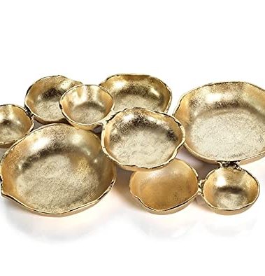 Zodax Cluster of 9 Round Serving Antique Gold Finish, Aluminum Base 19" x 12" x 2.5"