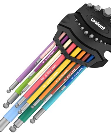Sae Allen Wrenches Sets 13pcs, Extra Long Arm Allen Key Set with Ball End, Crafted Hex Key Set with Color Coded Sleeves, Unique Patented Holder Design for Magnetizing and Demagnetizing