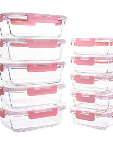 YARYOUNG 10 Pack Glass Food Storage Containers, Glass Meal Prep Containers with Lids Leak Proof, Microwave & Freezer Safe (34oz & 12oz)
