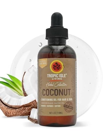 Tropic Isle Living Jamaican Black Castor Oil Herbal Collection Coconut 4oz | Nourishes Hair, Scalp & Skin | Enriched with Vitamin E & Omega Fatty Acids