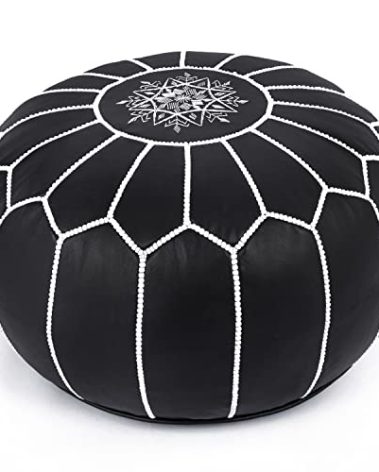 Marrakesh Gallery Genuine Leather Round Pouf Unstuffed - Moroccan Ottoman Footstool, Footrest Cover - Boho Decor - Bohemian Living Room, Bedroom, Kids Room, Gift & Wedding