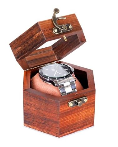 Watch Box for Men, Single Slot Watch Display Case Mens Watch Box Organizer, Dark Rosewood Watch Cases for Men Watch Storage, Valentines Gift Watch Organizer Holder Case for travel with Glass Lid